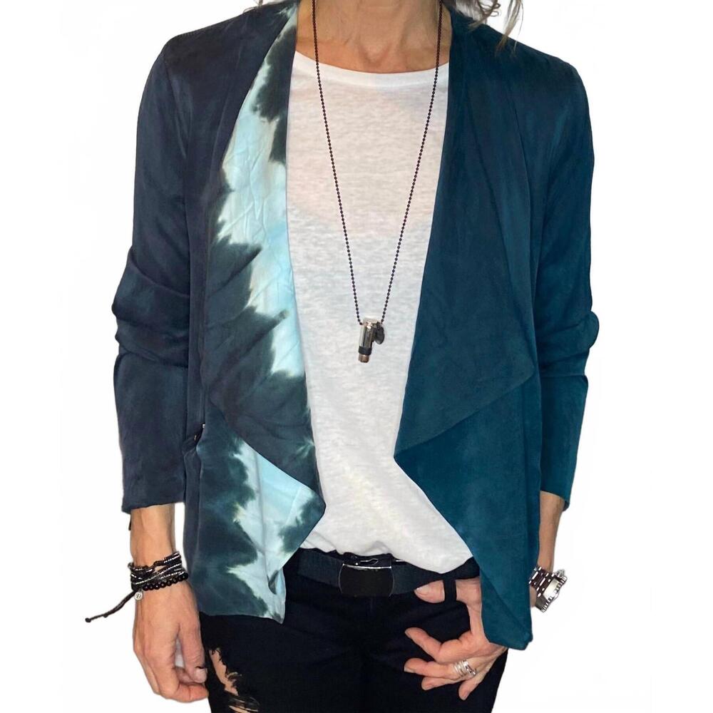 NEW CHASER silk draped jacket in teal